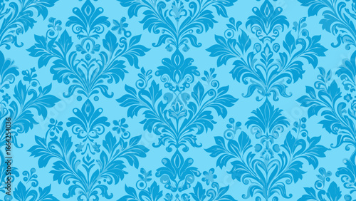 Vector art of elegant blue damask pattern, perfect for adding a touch of vintage charm and sophistication to your design projects and creative endeavors