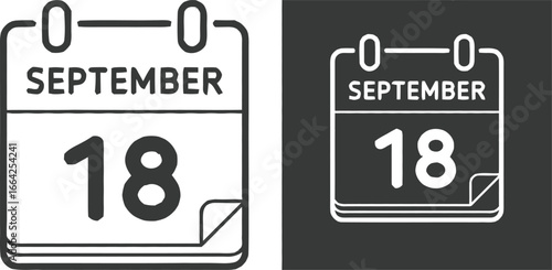 Calendar page showing september eighteenth date in black and white line art style