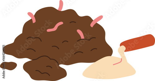 Shovel of Fertile Compost Soil and Worms