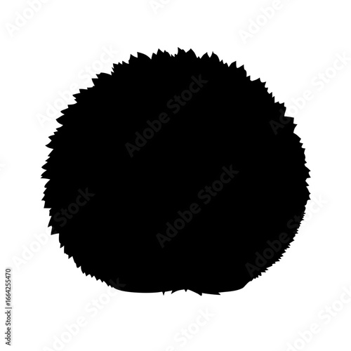 Minimalist black silhouette of a spiky sea urchin or round prickly fruit. Abstract vector graphic icon with a thorny texture isolated on a white background