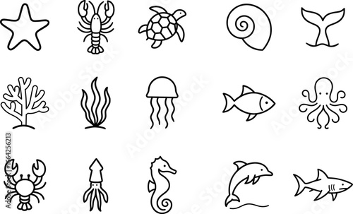 Sea Life Stroke Icon Collections. Containing Fish, Dolphin, Octopus, Turtle, and more marine icons.