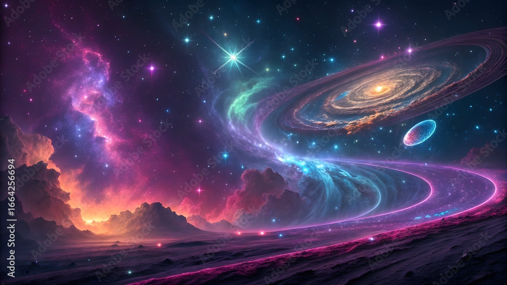 Obraz premium Colorful Galaxy Space Art with Spiral Nebula and Stars