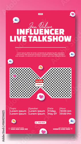Influencer Live Talkshow Flyer Template with Two Smiling People