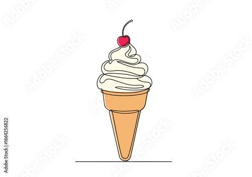 A deliciously creamy vanilla soft serve ice cream cone topped with a bright red cherry and presented on a clean white background
