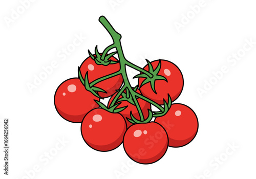 Cluster of ripe red cherry tomatoes on the vine fresh healthy food ingredients