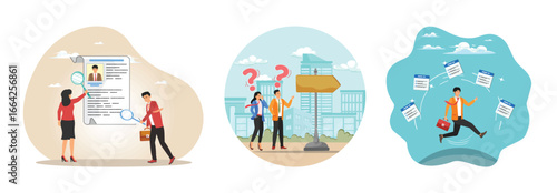 Employment or job vacancy concept. decision to go right way. Job seeker, searching for new job.