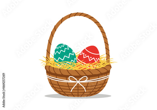 Easter egg hunt basket filled with colorful decorated eggs nestled in hay celebration spring tradition festive holiday