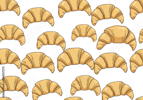 A delightful pattern of golden brown croissants freshly baked and ready to enjoy perfect for breakfast or a sweet treat