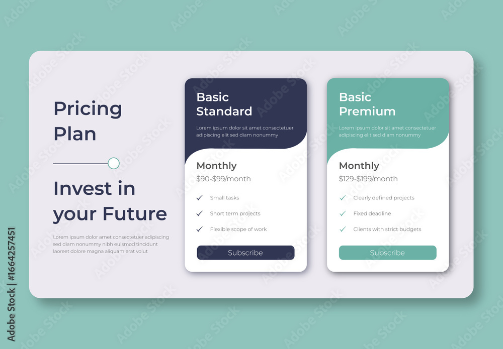Modern Responsive Pricing Table UI Kit Stock Template | Adobe Stock