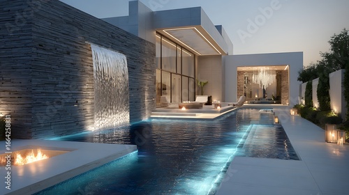 Modern luxury home with pool and waterfall design architecture real estate property outdoor living space design