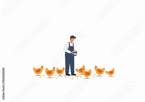Farmer feeding chickens with transparent background