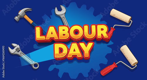 Vector illustration banner with construction and maintenance tools for a festive professional work holiday