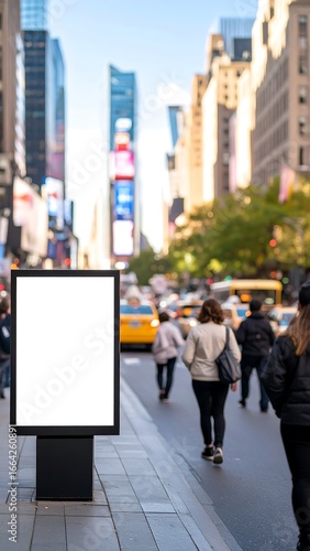 Blank billboard in a bustling city street