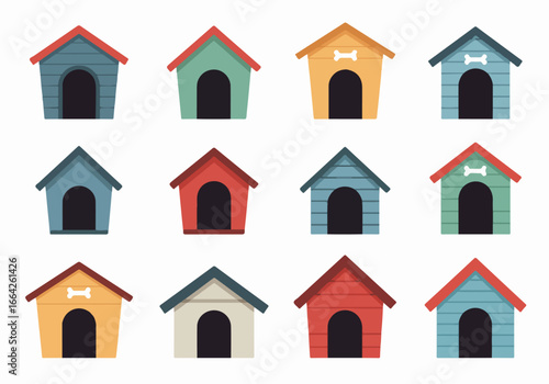 Colorful dog houses collection with transparent background
