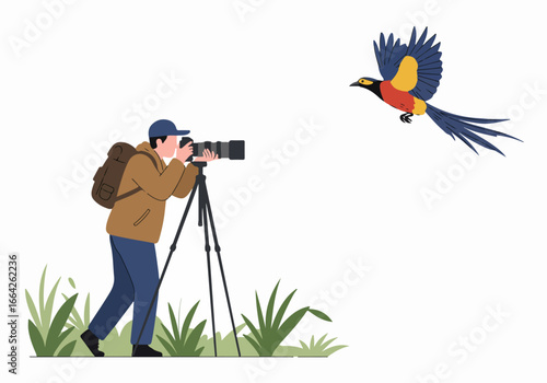 Photographer taking picture of bird in nature