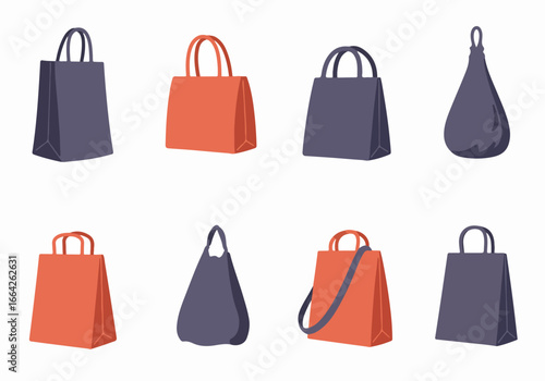 Shopping bags collection in orange and purple colors