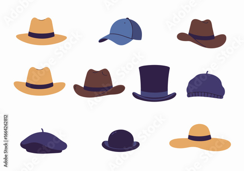 Various hats collection with transparent background