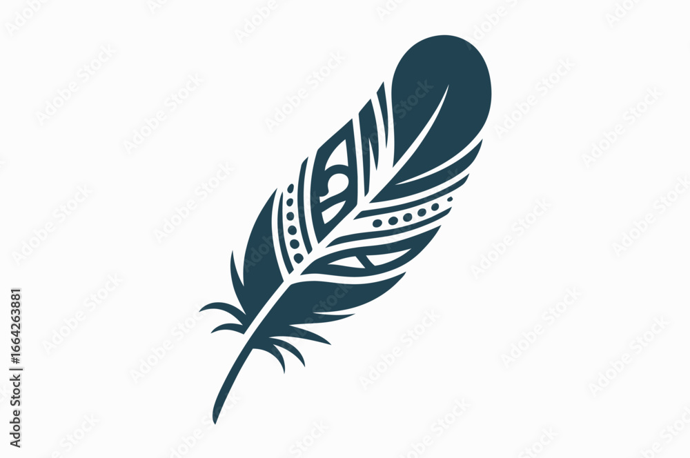 Obraz premium Ornate Feather Design in Teal, Coral, and Navy