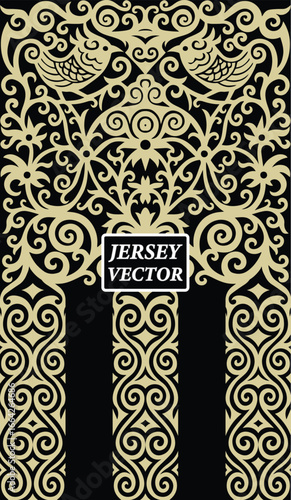 Ornate Golden Jersey Vector with Birds and Floral Elements tattoo design, fabric texture illustration, abstract Jersey Design for Sports, Modern stylish sport uniform for players. hoodie t shirt, spor