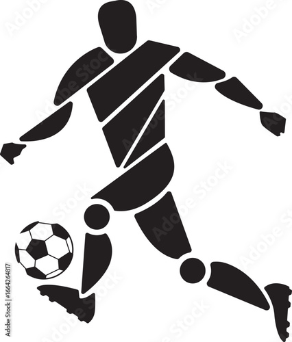 black vector silhouettes of soccer players in various kicking and running poses, designed in flat style, perfect for sports and fitness illustrations, icons, or infographics.