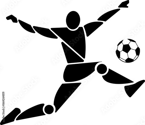 black vector silhouettes of soccer players in various kicking and running poses, designed in flat style, perfect for sports and fitness illustrations, icons, or infographics.