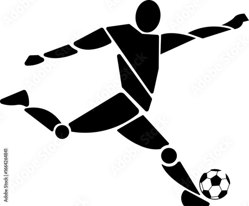 black vector silhouettes of soccer players in various kicking and running poses, designed in flat style, perfect for sports and fitness illustrations, icons, or infographics.