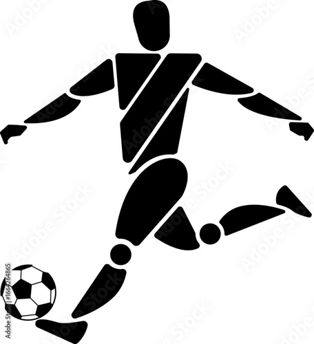 black vector silhouettes of soccer players in various kicking and running poses, designed in flat style, perfect for sports and fitness illustrations, icons, or infographics.