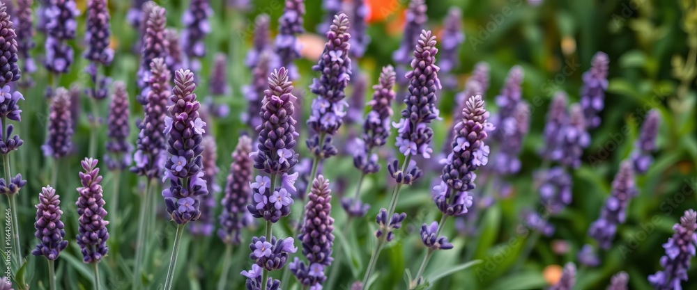 Obraz premium Purple lavender flowers blooming in a lush garden, nature, beautiful
