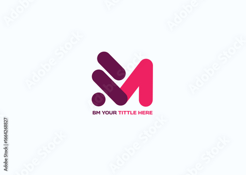 Abstract BM Monogram Logo Design in Red and Purple on White Background
