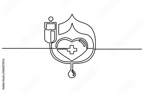 continuous line of blood donor. single line drawing of hand in blood transfusion. suitable for caring, humanity and others