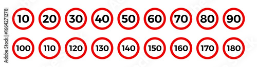 Traffic Speed Limit Road Sign Set 10 180 km Vector Free Download Traffic Speed Limit Road Sign Set 10 180 km Vector - GFXLoad