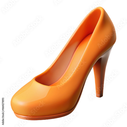 Elegant orange high heel pump shoe for women fashionable footwear style transparent background 3D image
