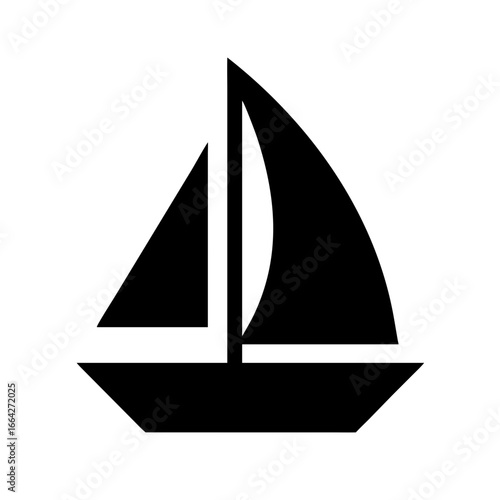 Minimalist sailboat vector icon. A simple black ship silhouette symbol for maritime navigation, sea travel, and aquatic leisure
