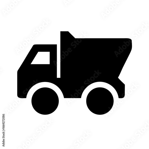Simple black silhouette of a dump truck icon on a white background, representing construction and heavy machinery