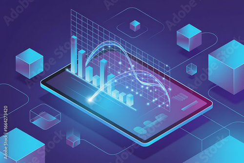 Wallpaper Mural Dynamic data analysis visualization on tablet screen showing business growth and modern technology Torontodigital.ca