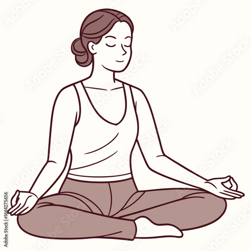 Woman meditating in lotus pose with eyes closed and hands in mudra yoga meditation