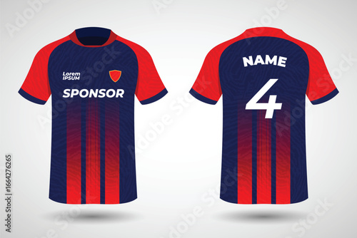 Sports jersey t shirt design flat sketch illustration, Stripe abstract printed Round neck football jersey concept with front and back view for Cricket, soccer, Volleyball and badminton uniform kit
