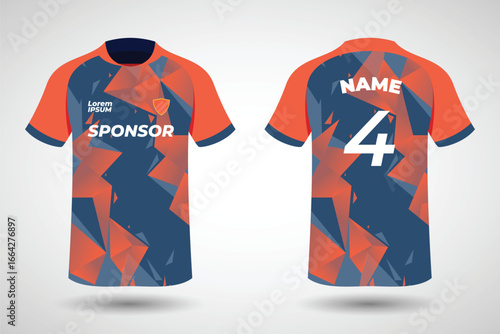 Wallpaper Mural Sports jersey t shirt design flat sketch illustration, Stripe abstract printed Round neck football jersey concept with front and back view for Cricket, soccer, Volleyball and badminton uniform kit Torontodigital.ca