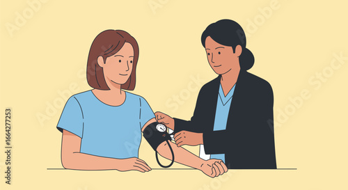 Caring doctor checks patient's blood pressure, promoting wellness and health in a modern clinic setting.