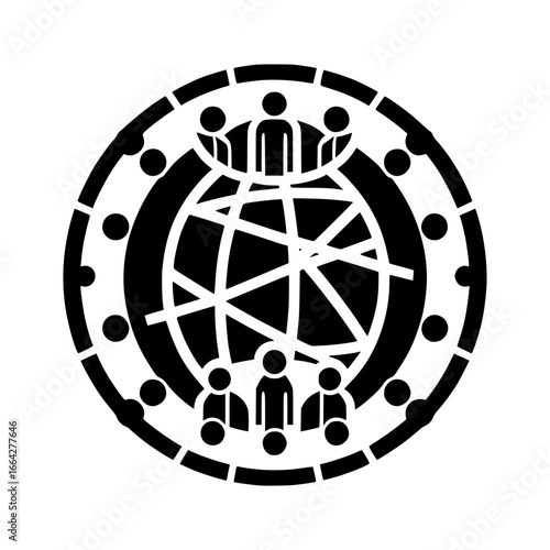 network connecting diverse people around the globe black vector icon with transparent background, 