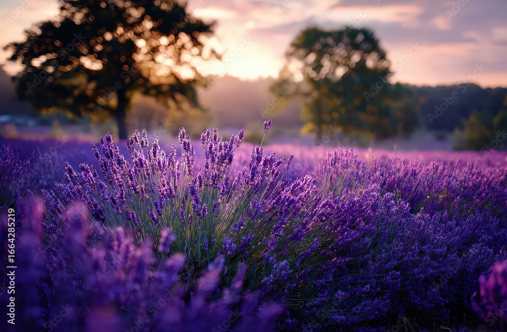 Fototapeta premium Purple Lavender Field At Sunset