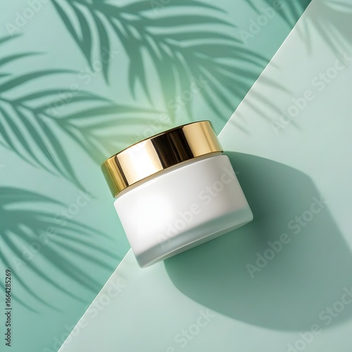 Cream Jar Mockup with Golden Lid