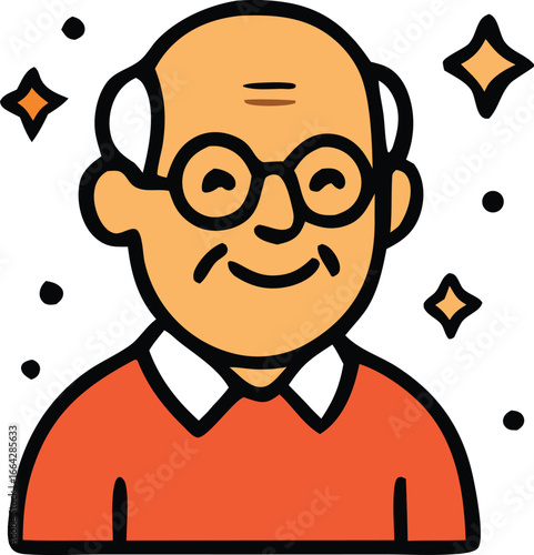 Portrait of a Smiling Senior: A heart-warming illustration of a contented, bespectacled senior citizen, radiating joy and happiness, conveying wisdom and experience.
