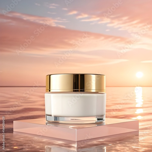 Cream Jar Mockup with Golden Lid