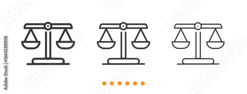 Justice balance scales icon. Thin line icon vector