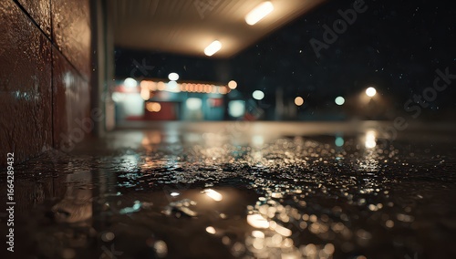 Rainy Night Street Scene With Reflections