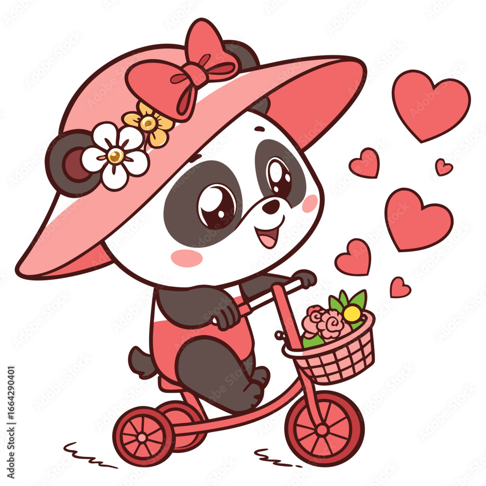 Naklejka premium Cute teddy bear cartoon animal character illustration with a pink heart and flowers