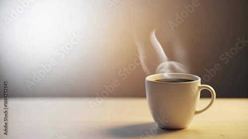 Steaming Hot Coffee in White Mug Relaxing Morning Moment