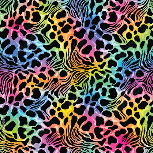 Seamless Pattern, Vibrant seamless pattern with a fusion of animal prints and rainbow gradient colors Stock royalty free.