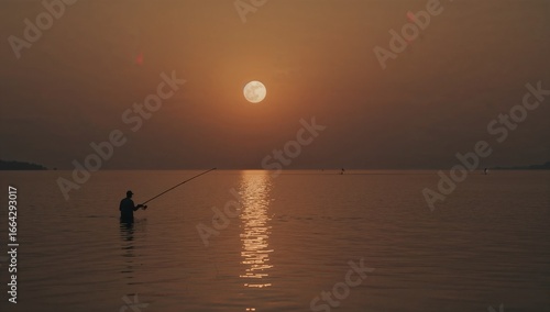 fishing at sunset
